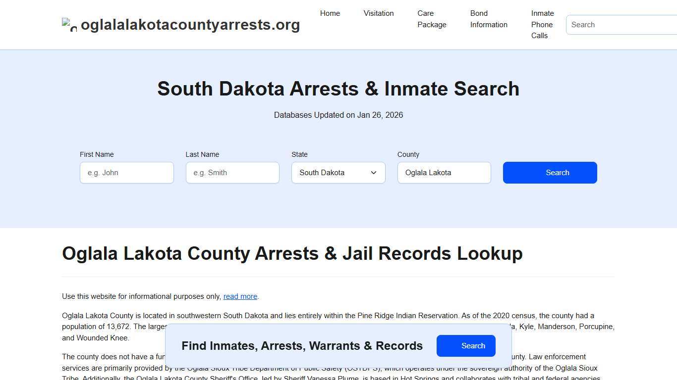 Oglala Lakota County, SD Arrests, Warrants, Police Records Search