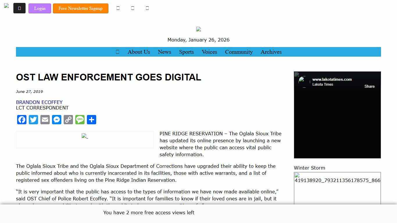 OST LAW ENFORCEMENT GOES DIGITAL - Lakota Times
